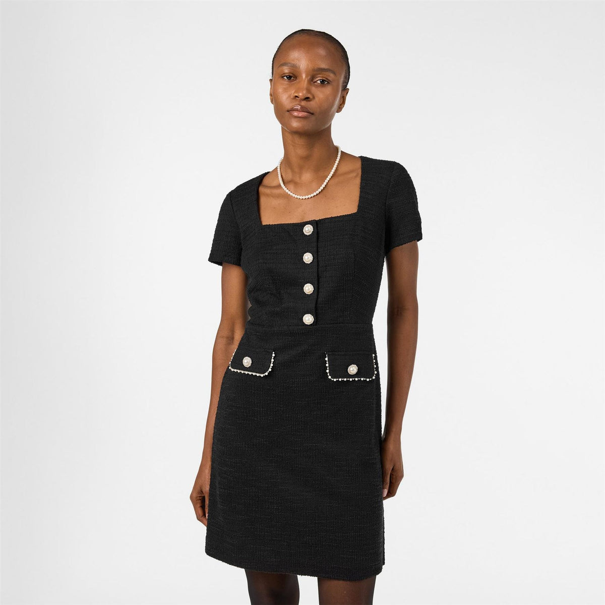 Karl Lagerfeld Tweed Crew Neck Short Sleeve Mini Dress