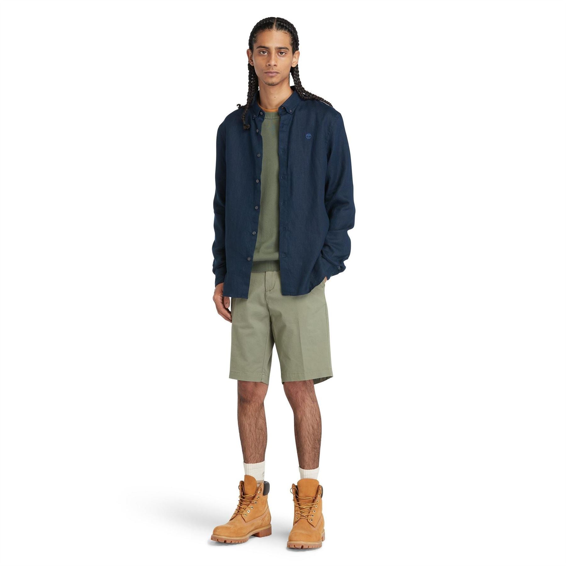 Timberland Mill Brook Linen Leaf Green Long Sleeve Plain Shirt