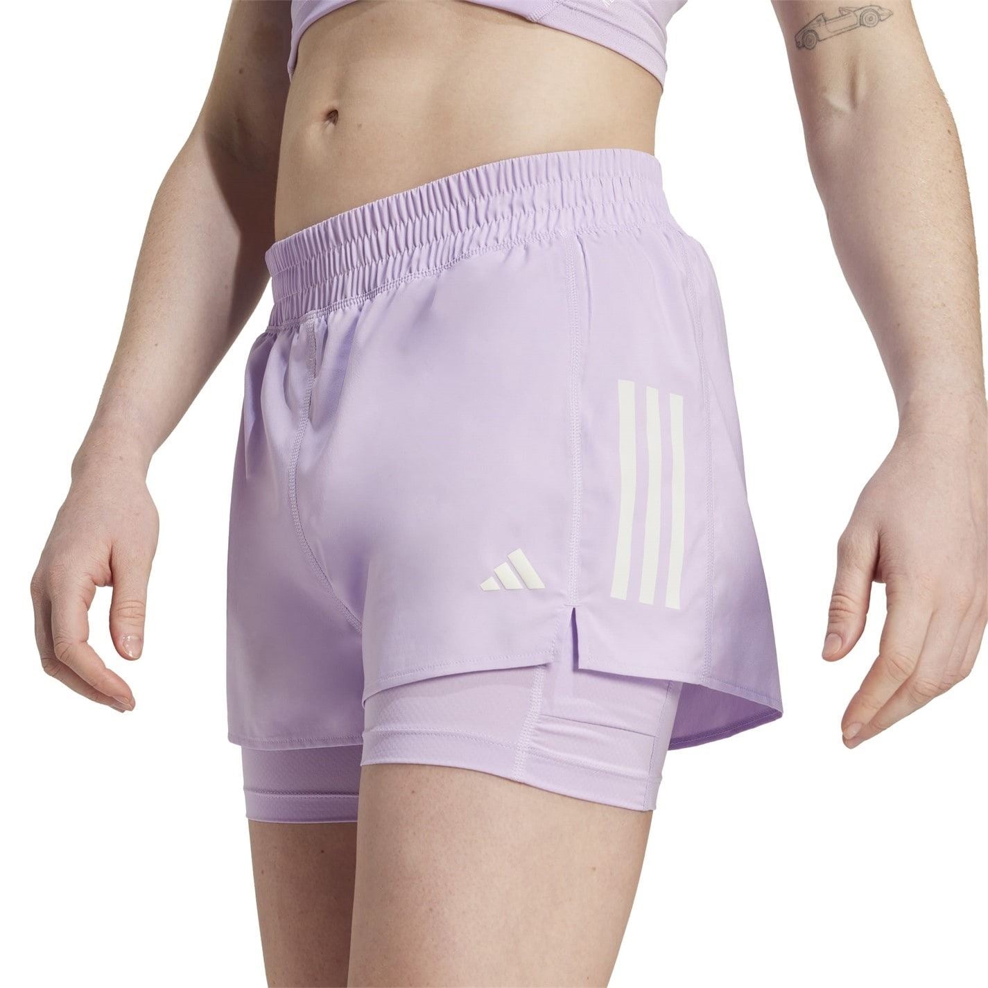 adidas Womens Own The Run 3 Stripes 2 In 1 Shorts