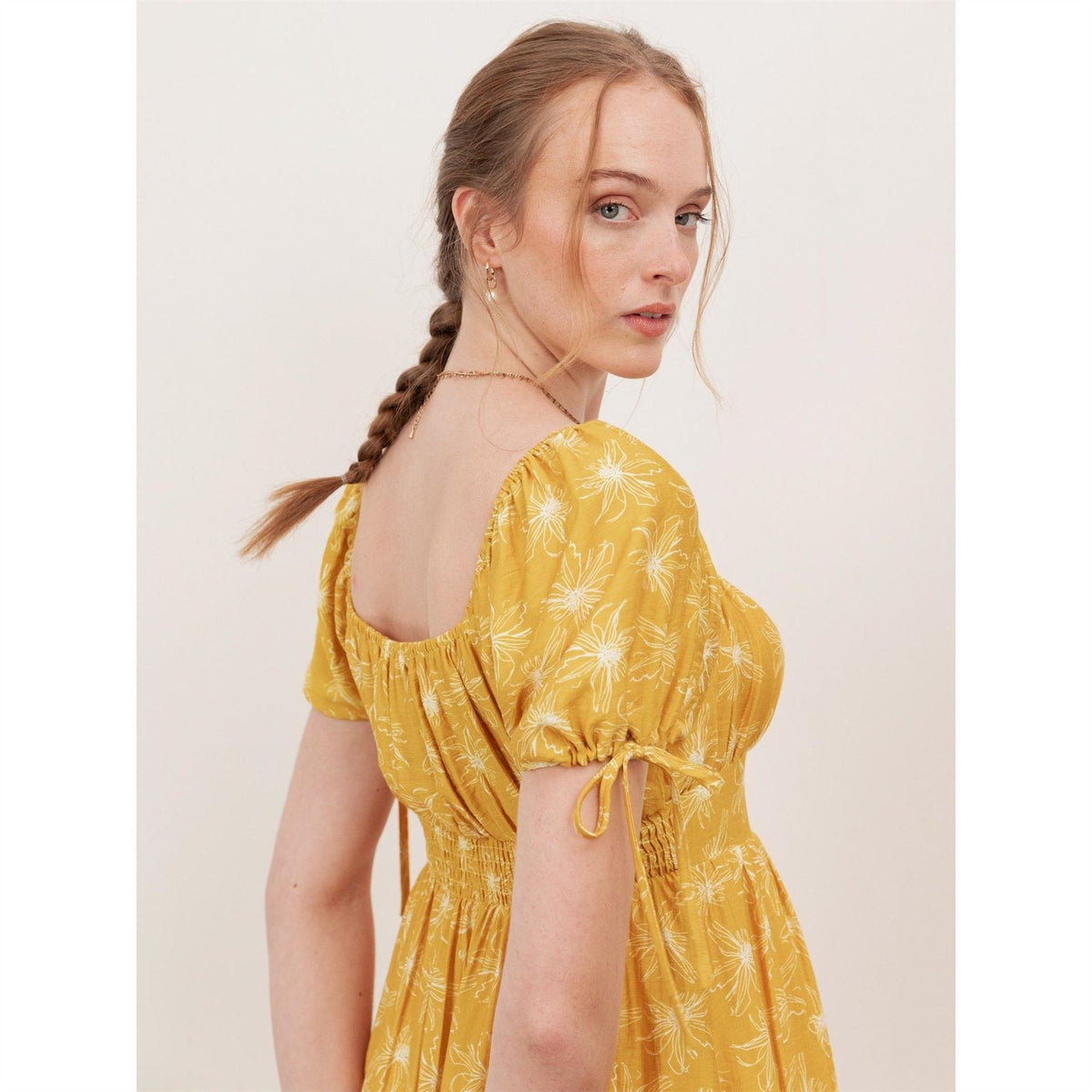 Lovedrobe Yellow Floral Elasticated Square Neck Mini Dress
