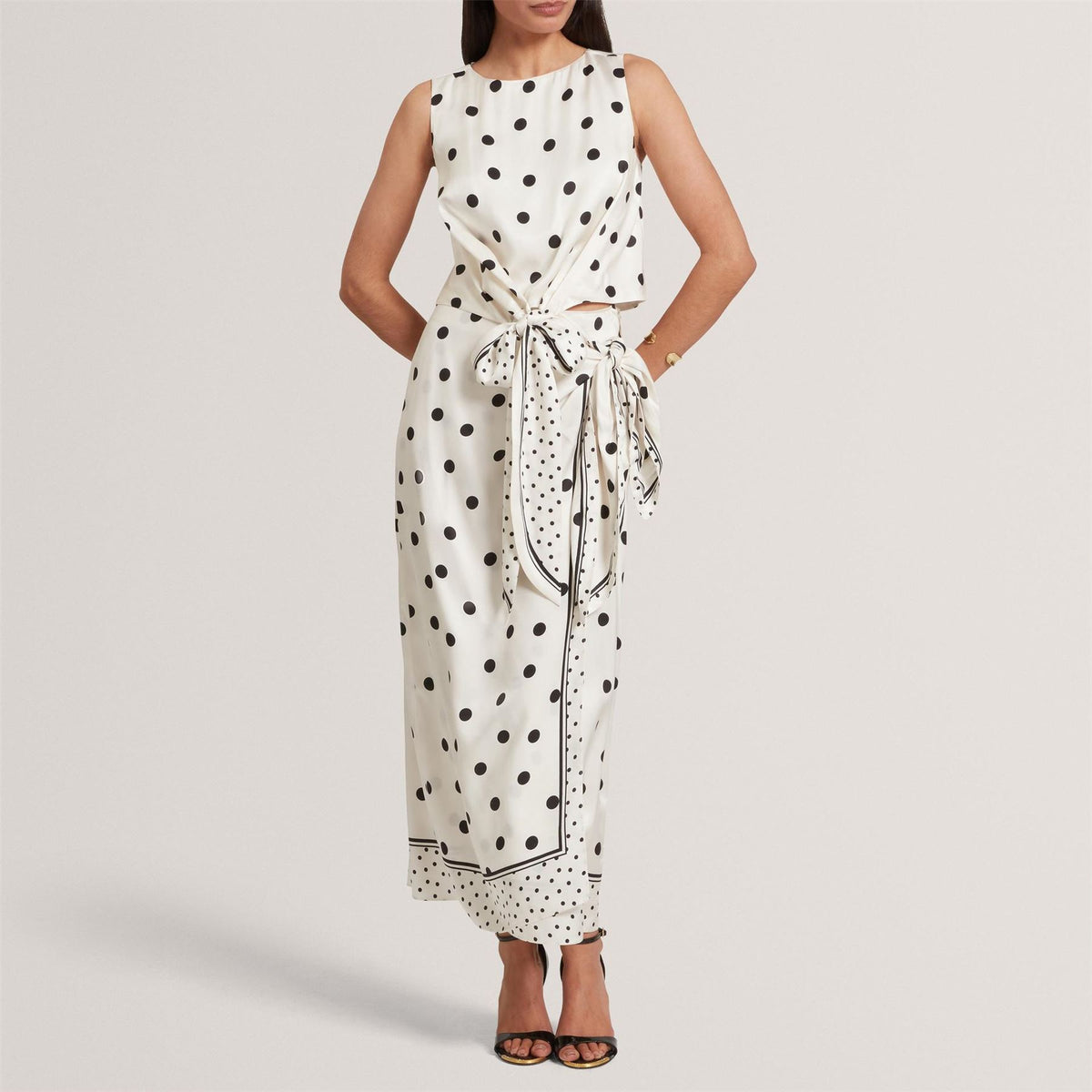 Ted Baker Polka Dot Knot Detail Midi Skirt
