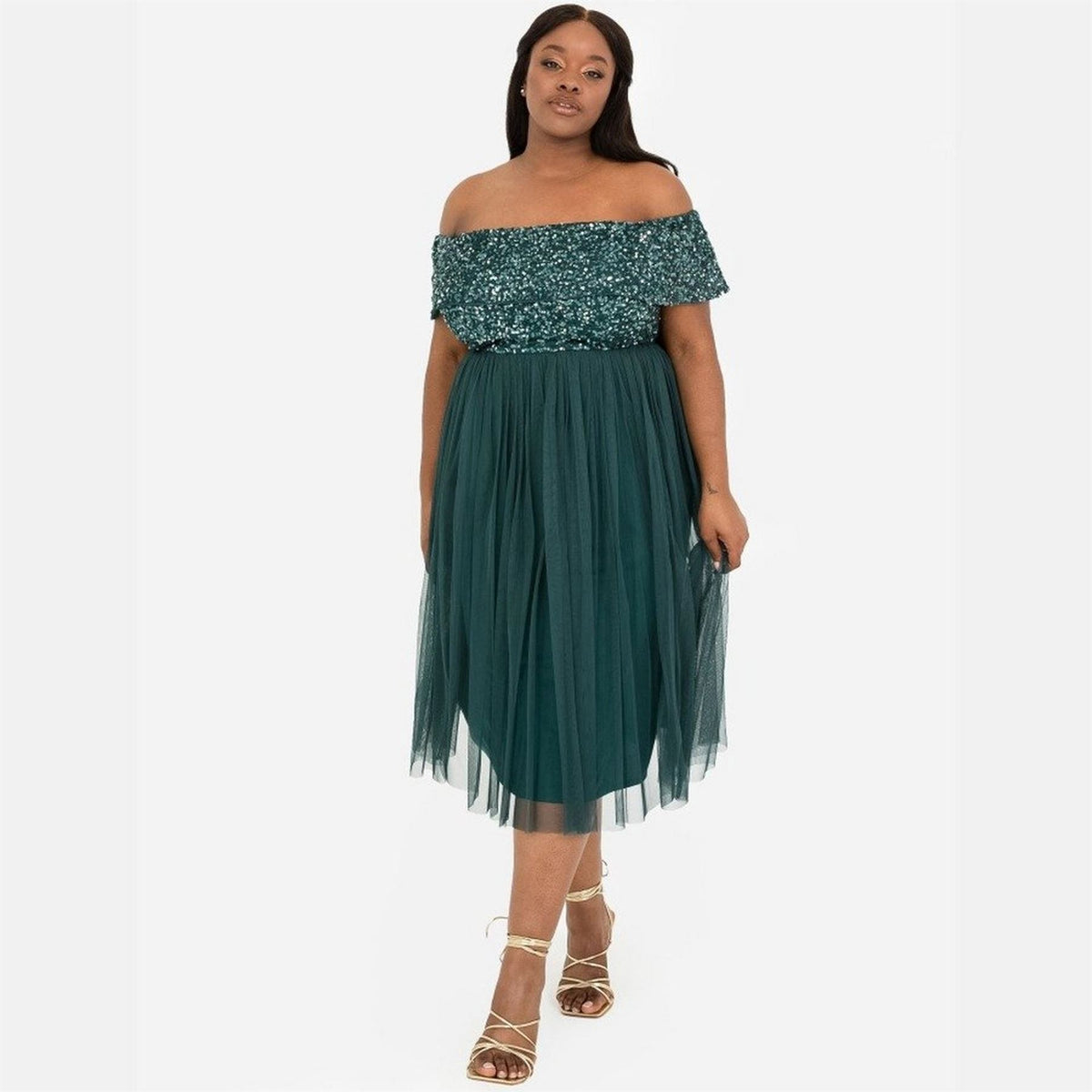 Maya Deluxe De Bardot Off The Shoulder Short Sleeve Midi Babydoll Dress