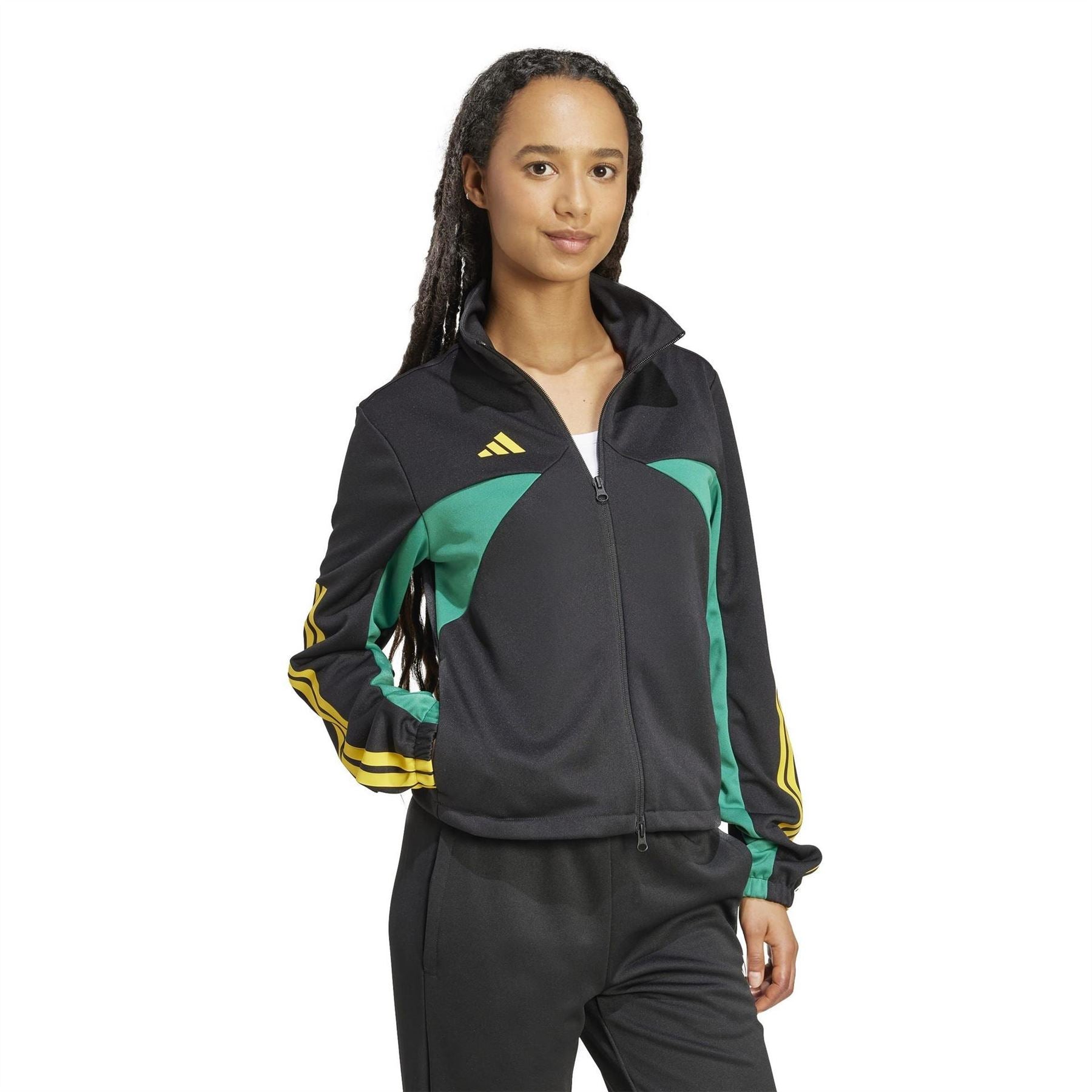 adidas Color Block Mock Neck Ribbed Cuff Track Jacket