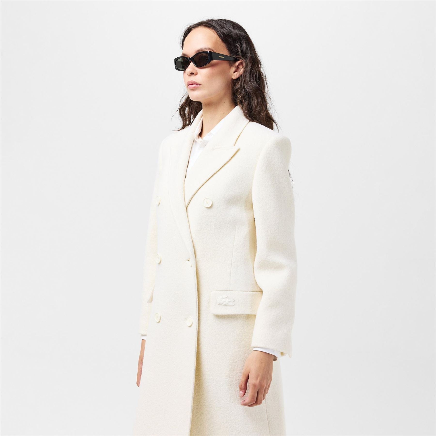 Lacoste Solid Patterned Double Button Lapel Collared Over Coat