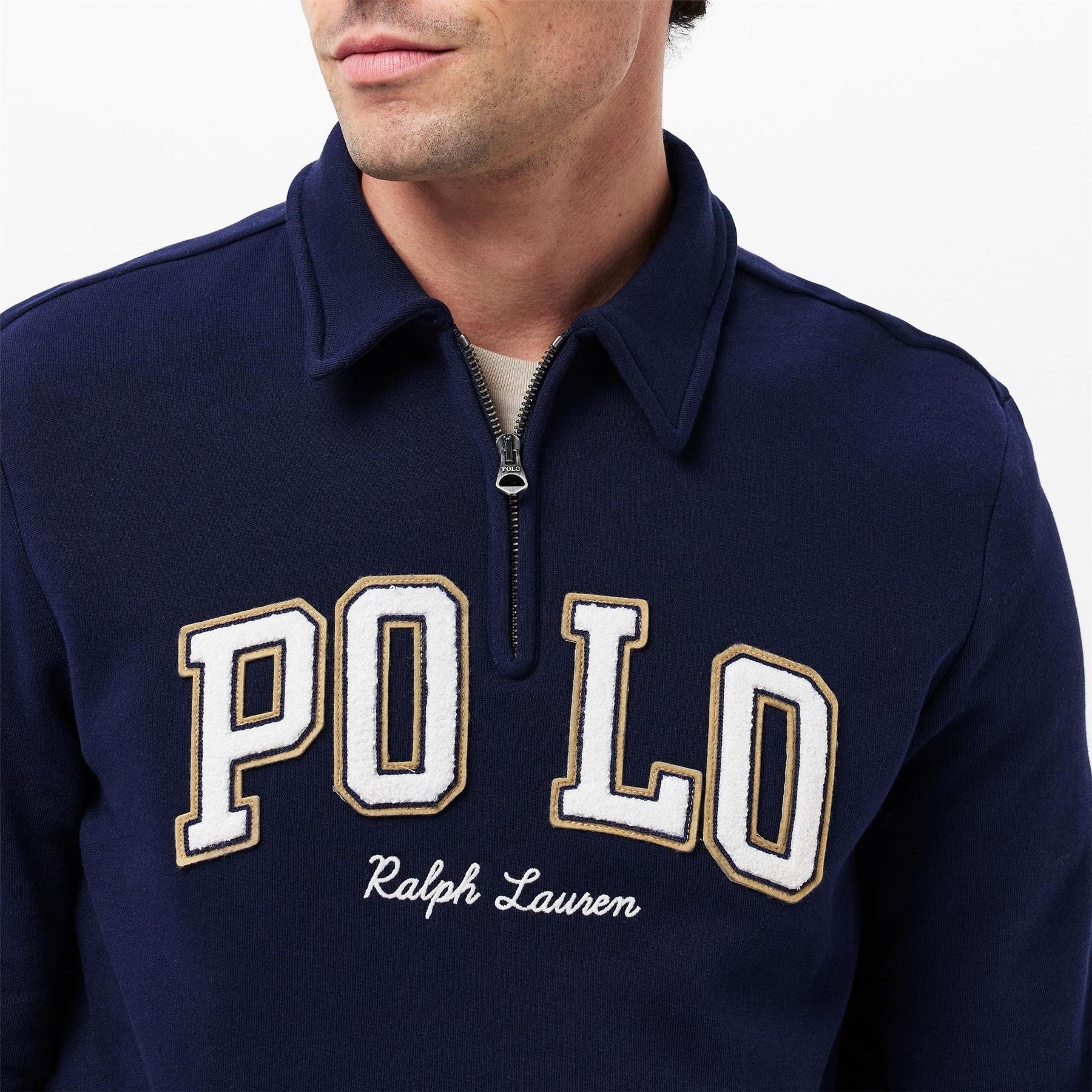 Polo Ralph Lauren Solid Patterned Quarter Zipper Ribbed Cuff Sweat Jacket