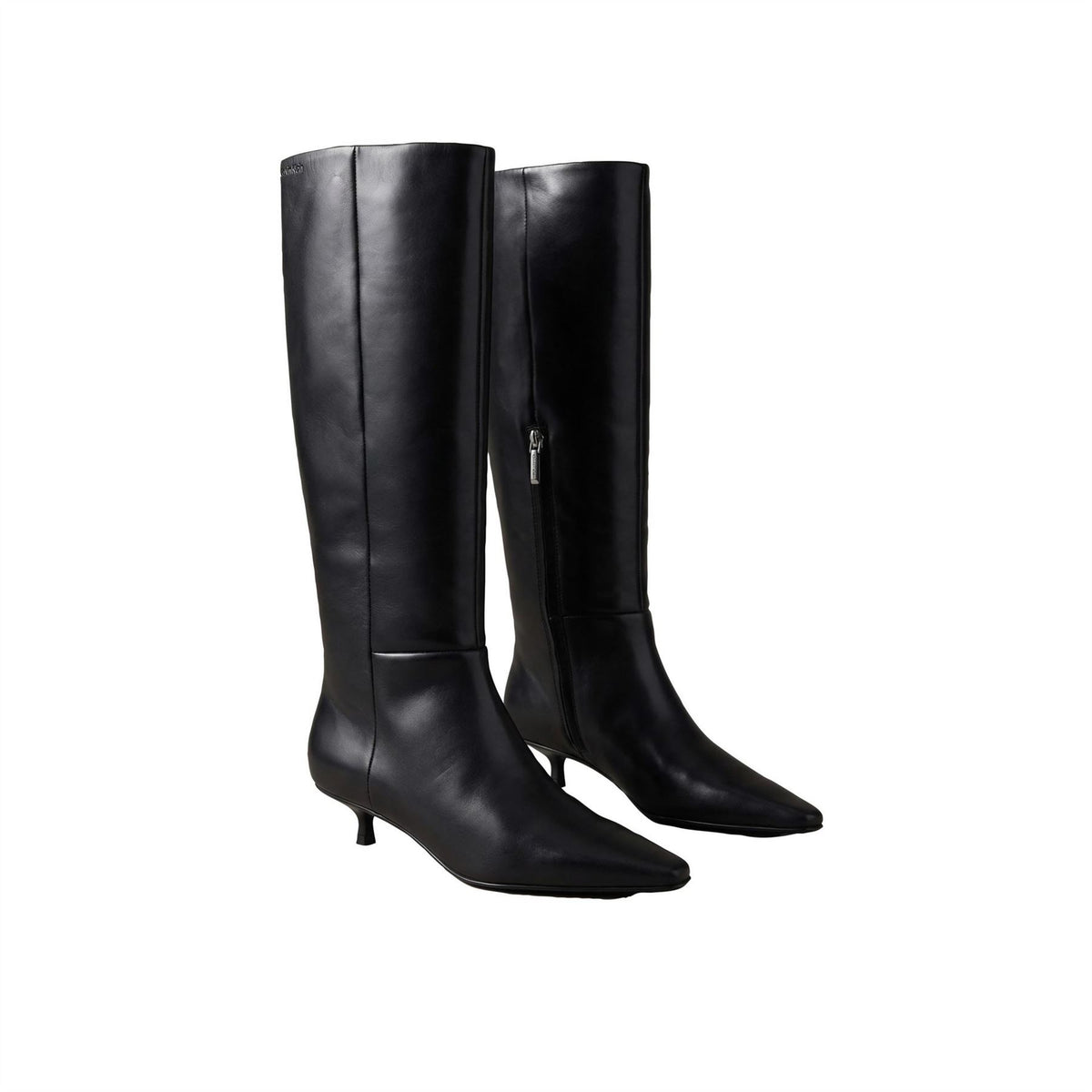 Calvin Klein Kitten Heel Leather Knee High Boots