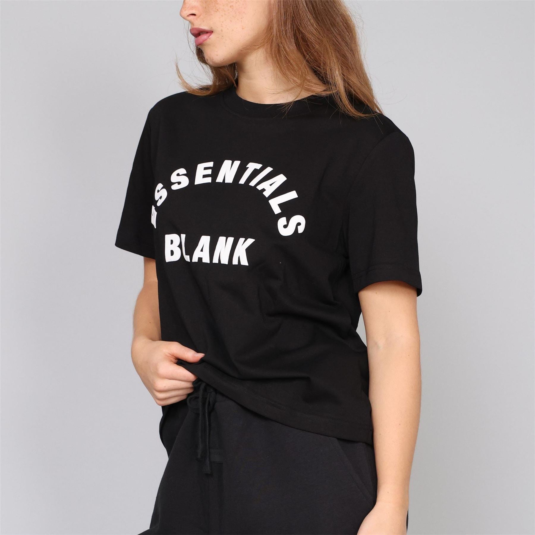 Blank Essentials Lettering Crew Neck Ribbed Collar Short Sleeve Boyfriend T-Shirt