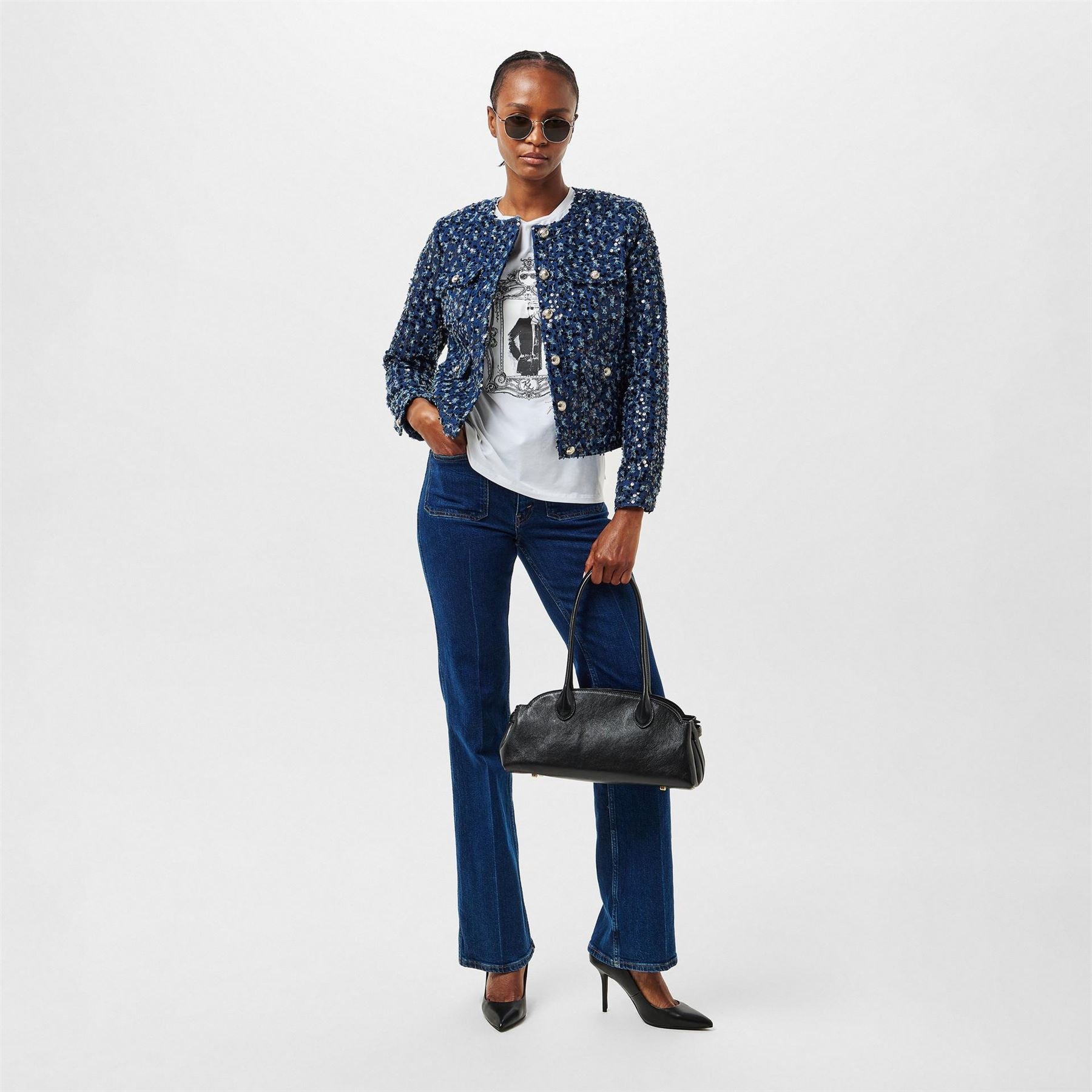 Karl Lagerfeld Floral Patterned Sequin Denim Jacket