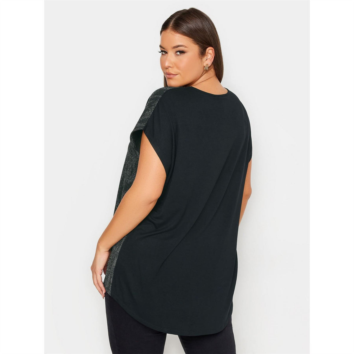 YOURS Curve Half Notch Neck Lurex Regular Fit T-Shirt