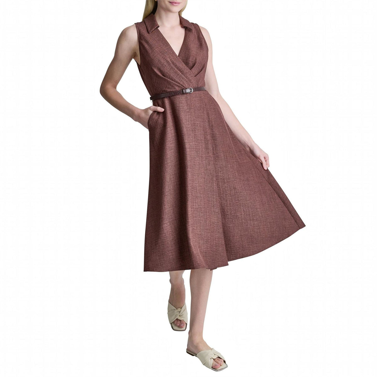DKNY Sl Belted Midi Shirt Dress