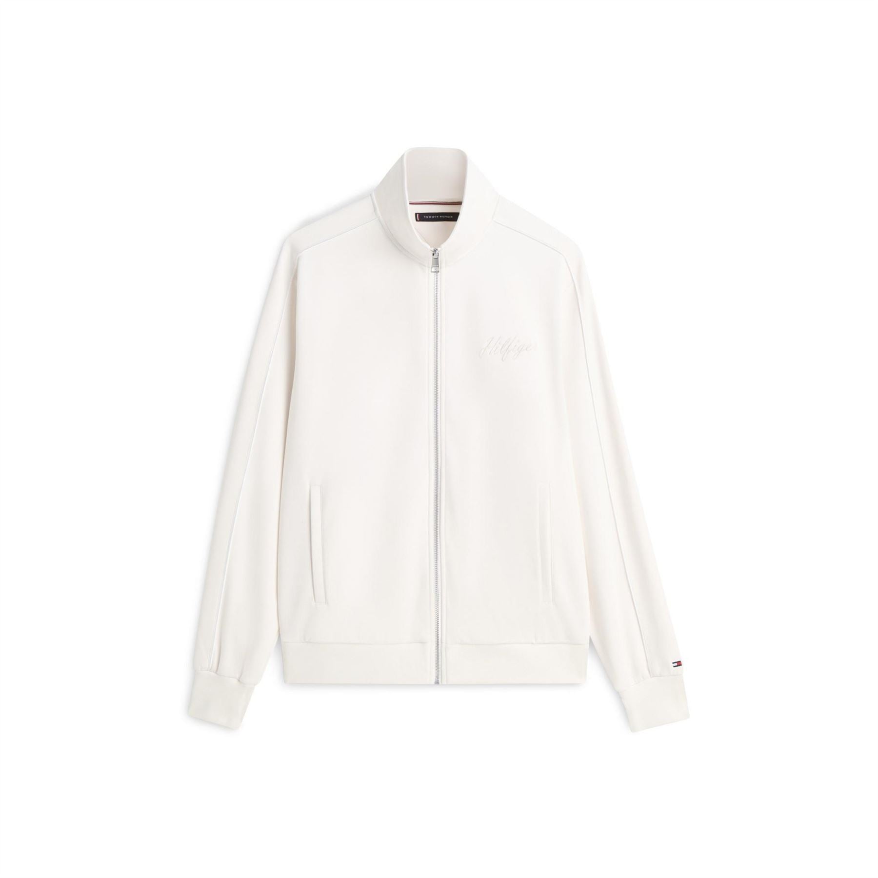 Tommy Hilfiger Modern Solid Patterned Full Zipper Ribbed Cuff Track Jacket