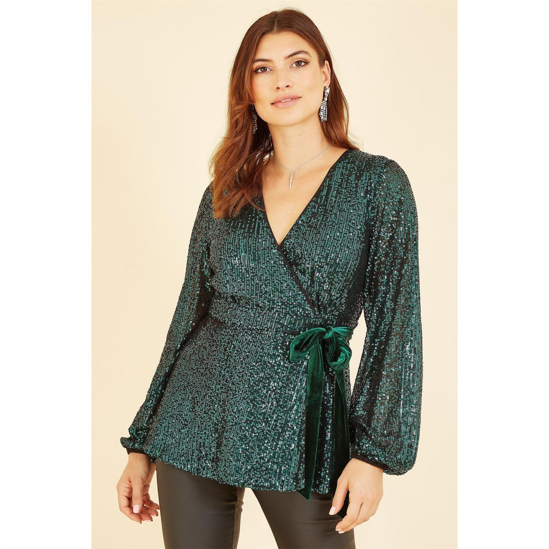 Yumi Sequin Wrap Top With Velvet Tie