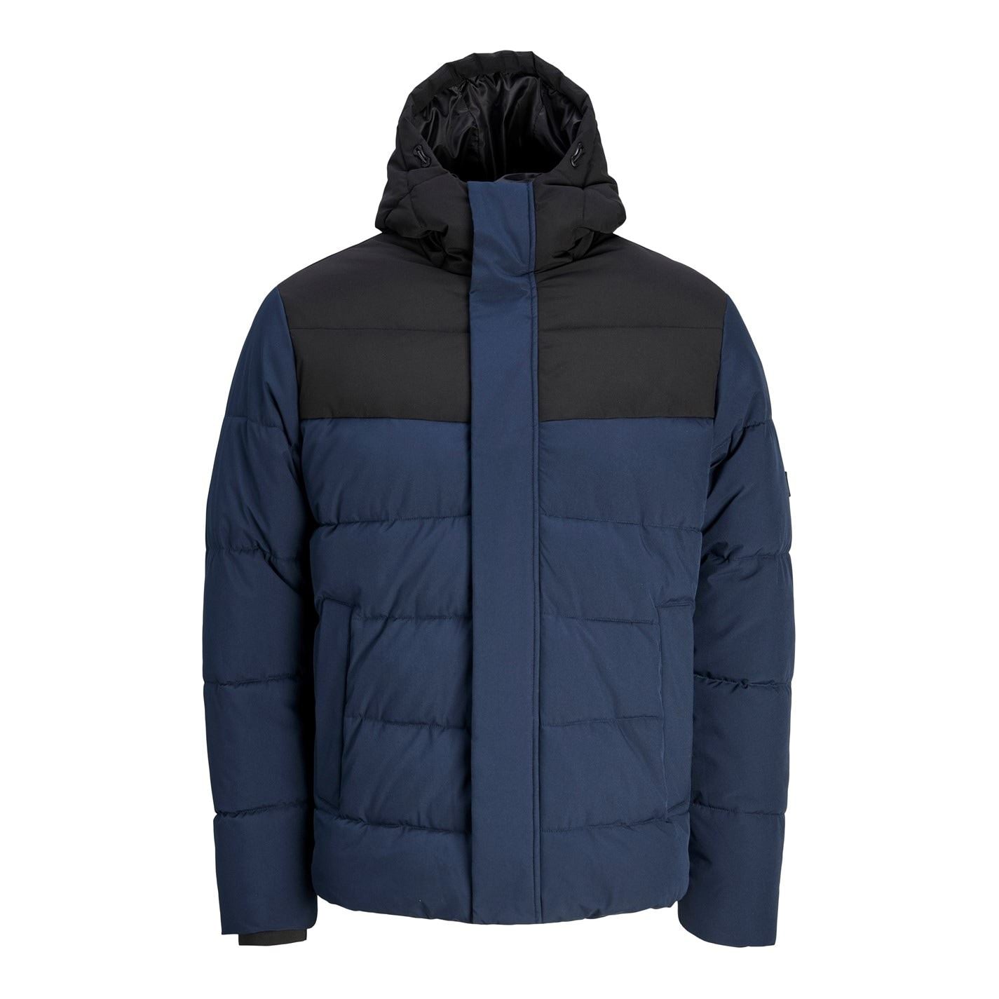 Jack and Jones Solid Patterned Hooded Ribbed Cuff Puffer Jacket