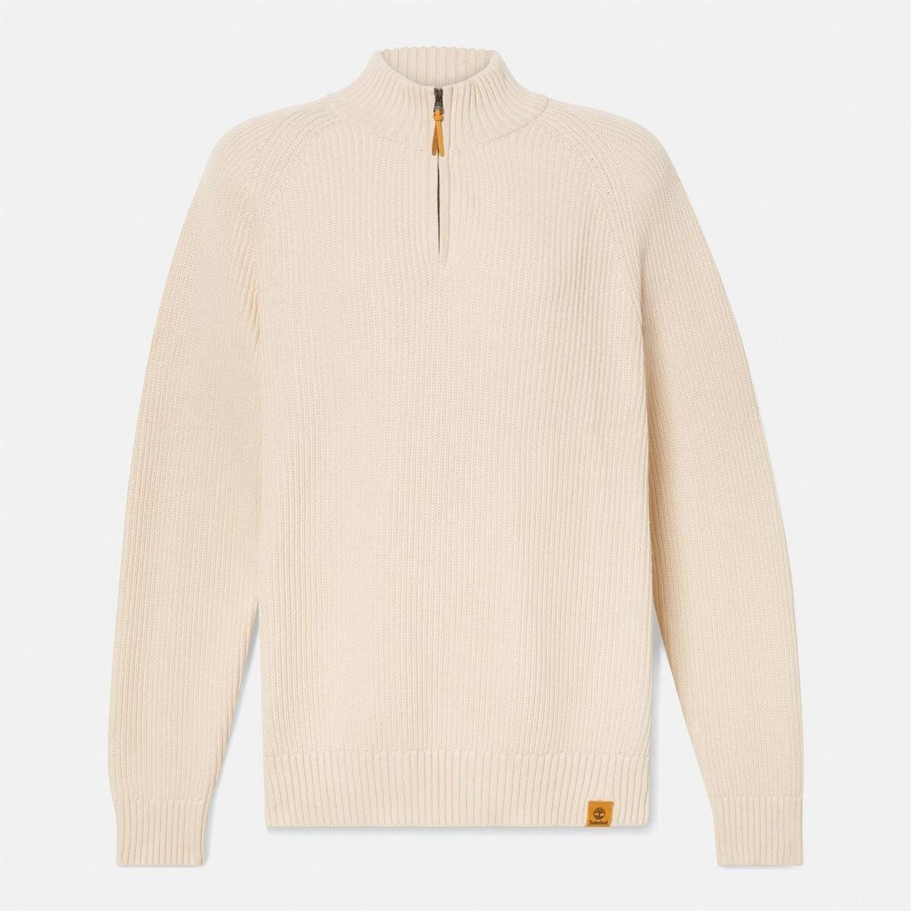 Timberland Zip Neck Ribbed Collar Long Sleeve Sweater