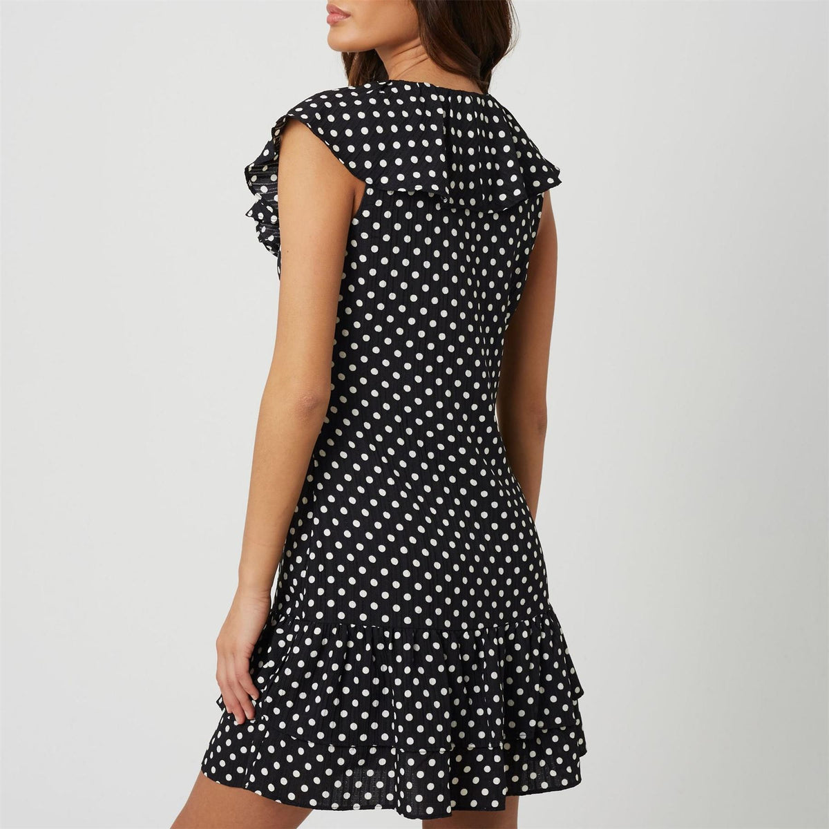 Brave Soul Womens Mini Polka Dot Dress With Frill Detail