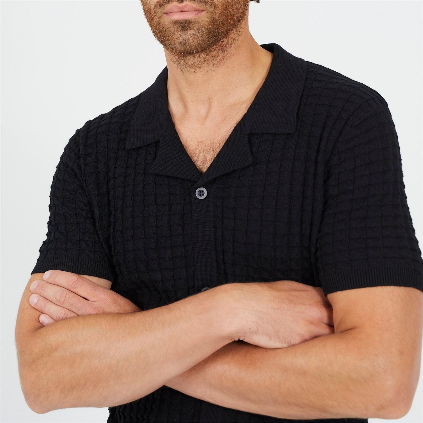 Brave Soul Mens Short Sleeve Revere Collar Jacquard KniT-Shirt