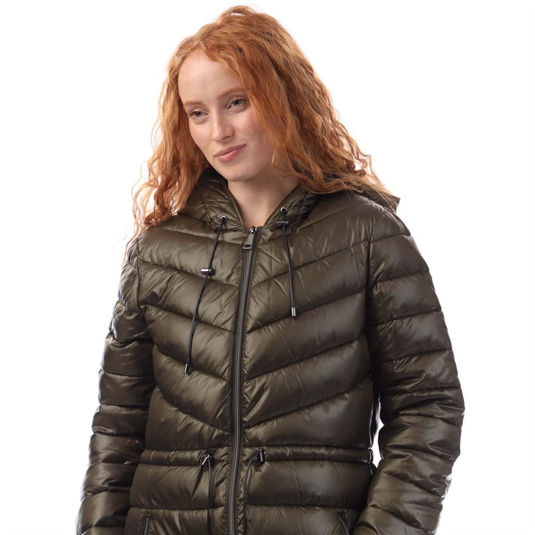 DKNY Front Puffer Jacket With Cinched Waist