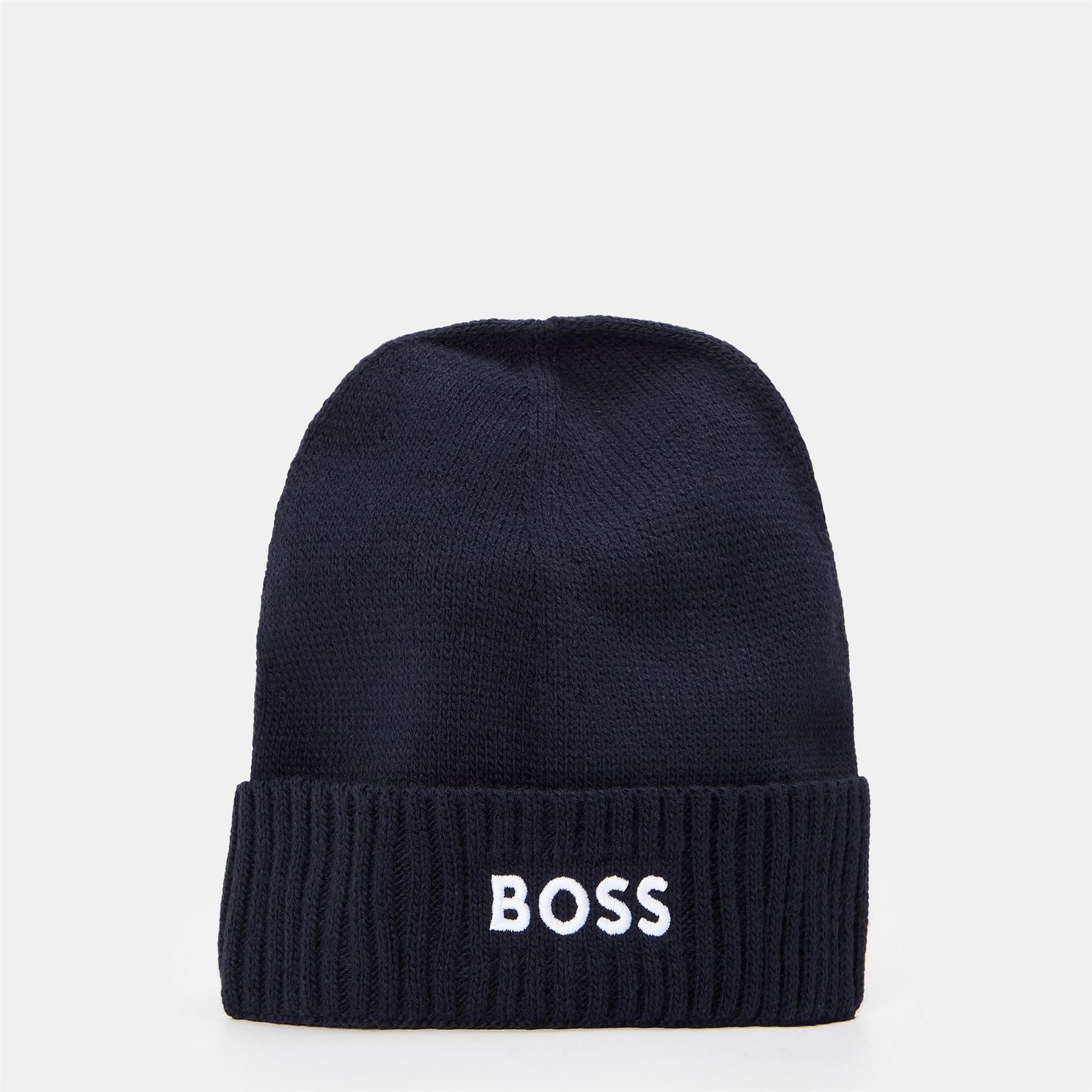 Boss Asport Wordmark Embroidered Logo Soft Feel Ribbed Cord Effect Turn Up Brim Beanie