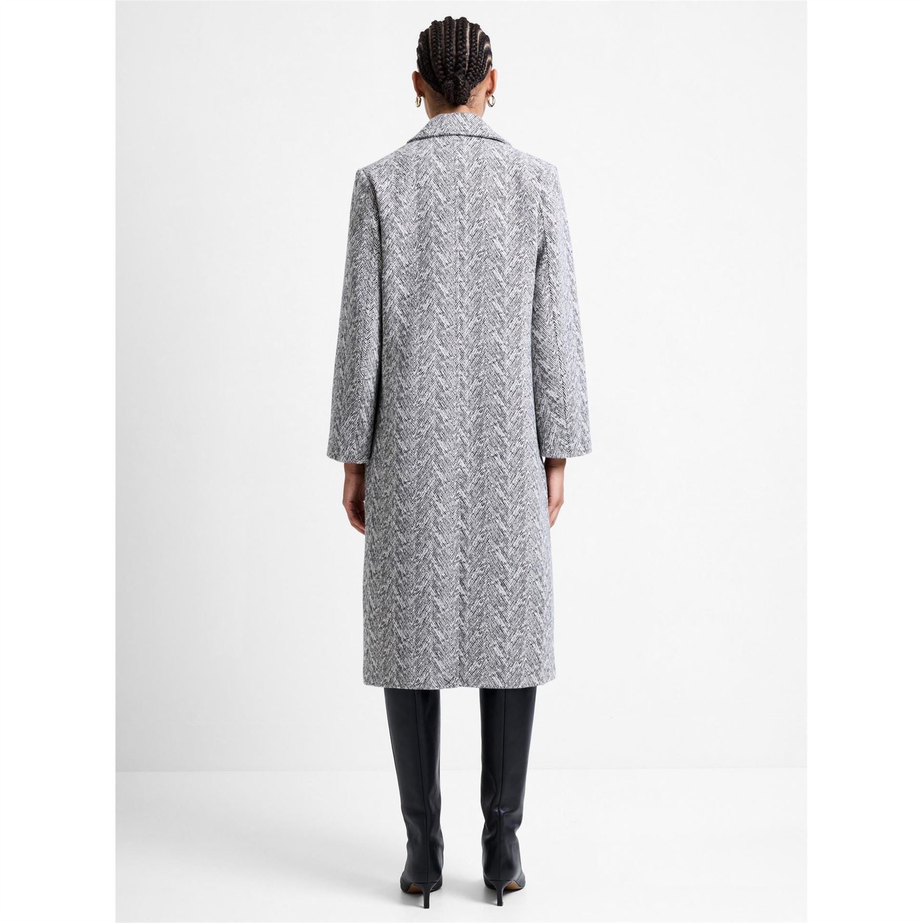 French Connection Lowen Herringbone Patterned Over Coat with Flap Pocket