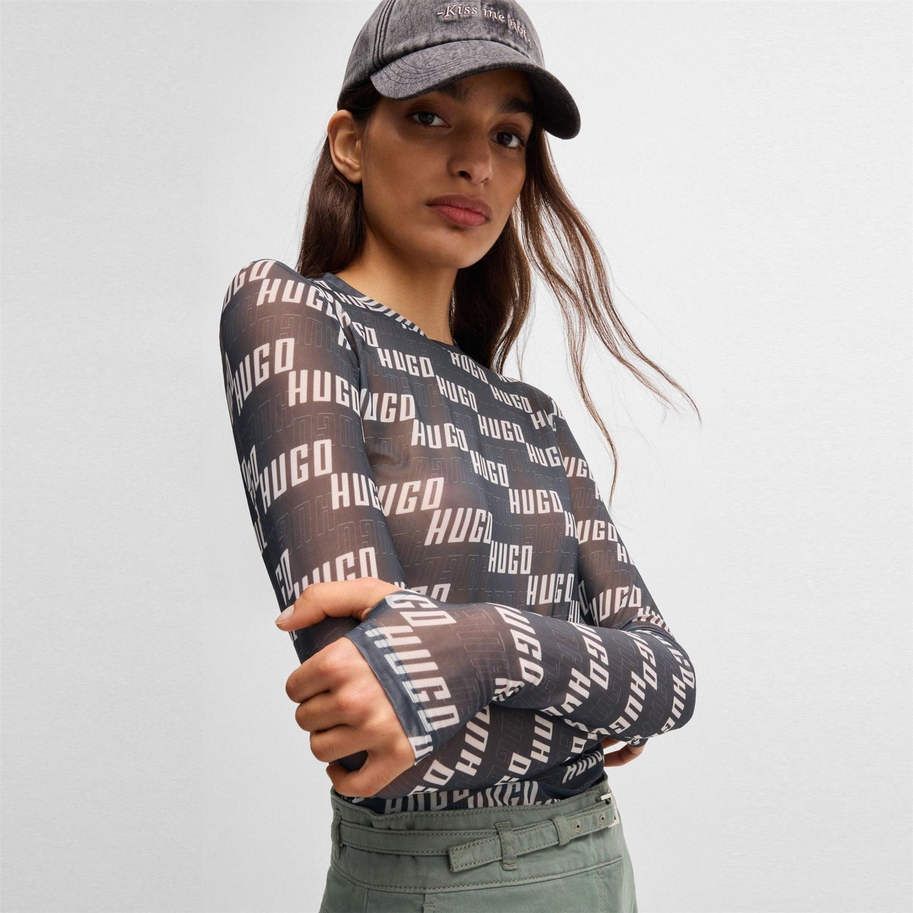 Hugo Cropped Slim Fit Lettering T-Shirt