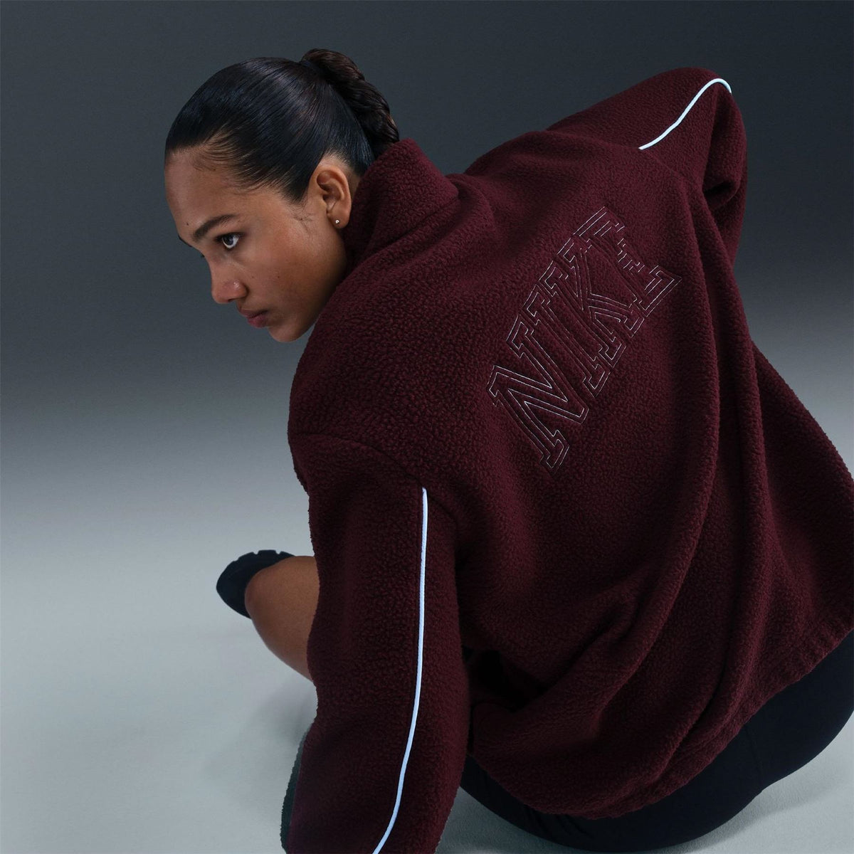 Nike Sherpa Lettering High Neck Long Sleeve Sweatshirt