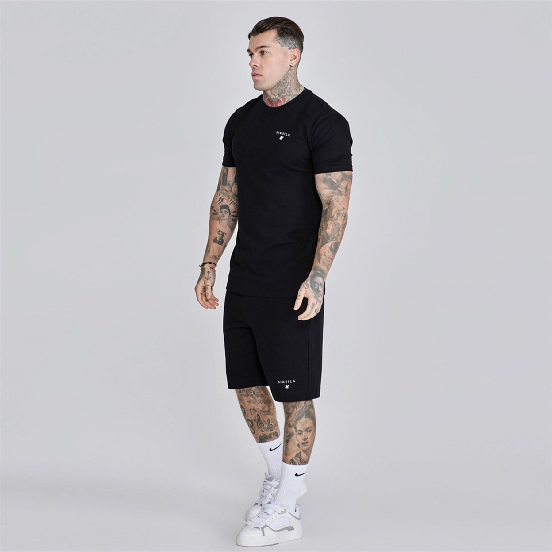 SikSilk Lettering Crew Neck Short Sleeve T-Shirt and Short Set