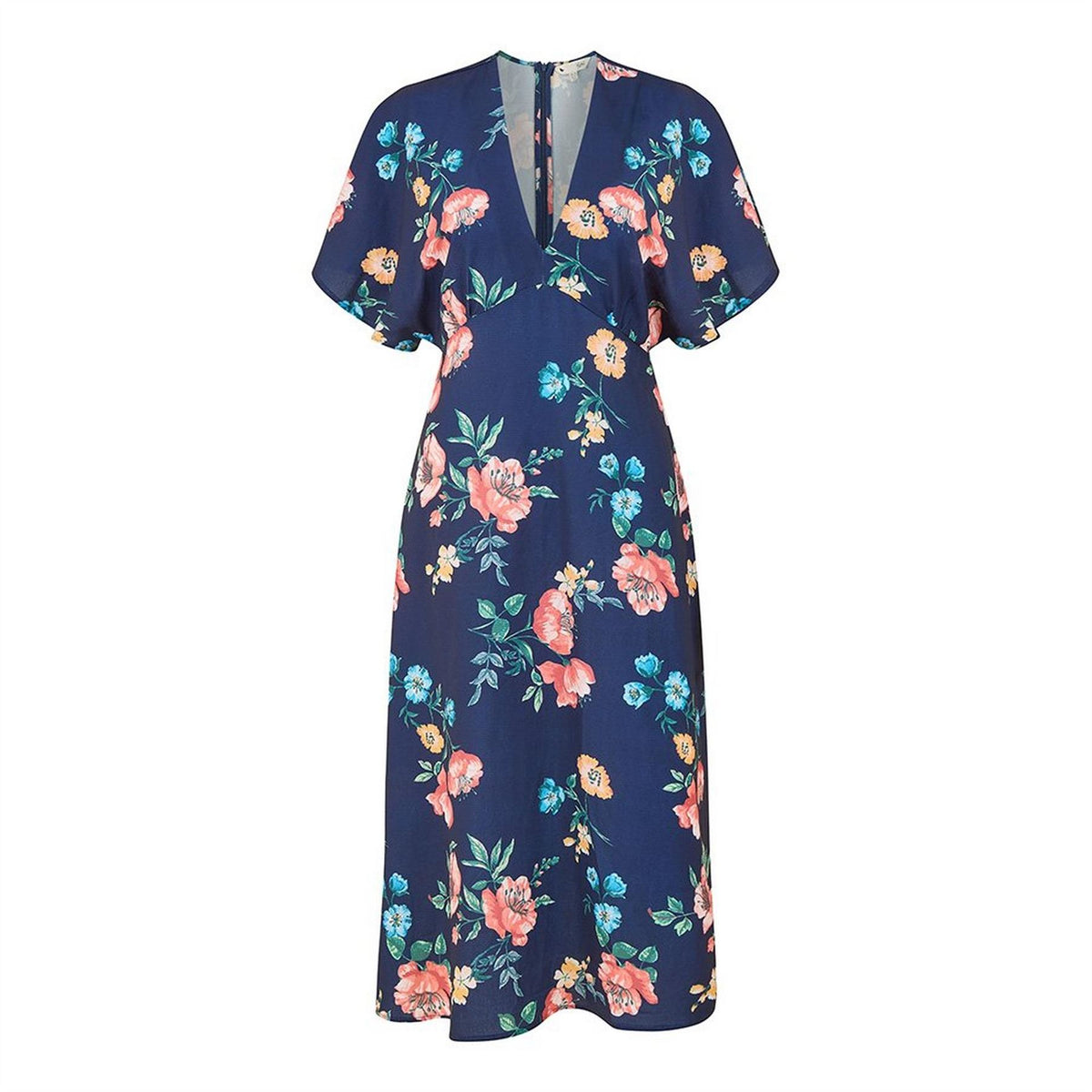 Yumi Navy Floral Kimono Midi Wrap Dress