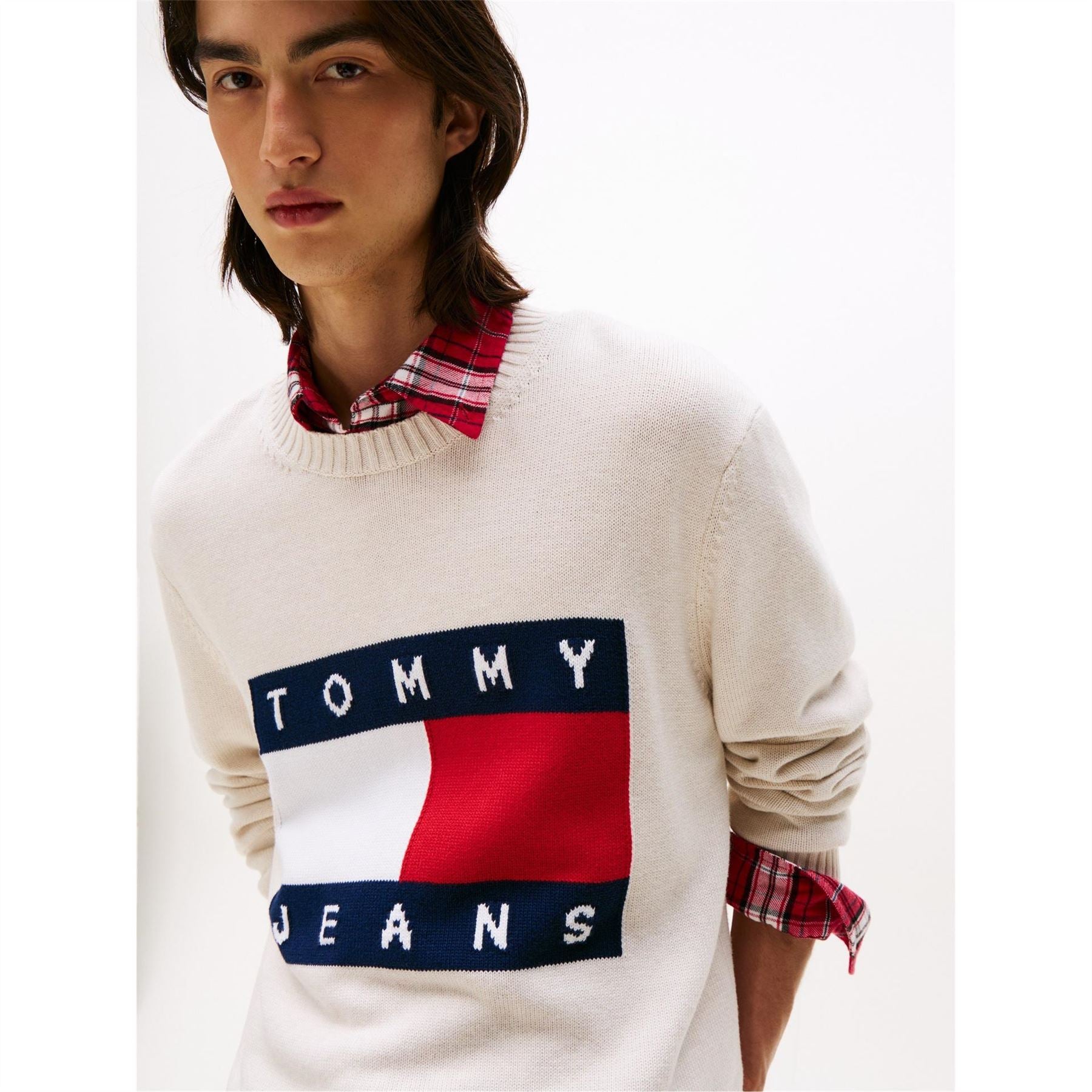 Tommy Jeans Flag Graphic Rib Crew Neck Long Sleeve Sweater