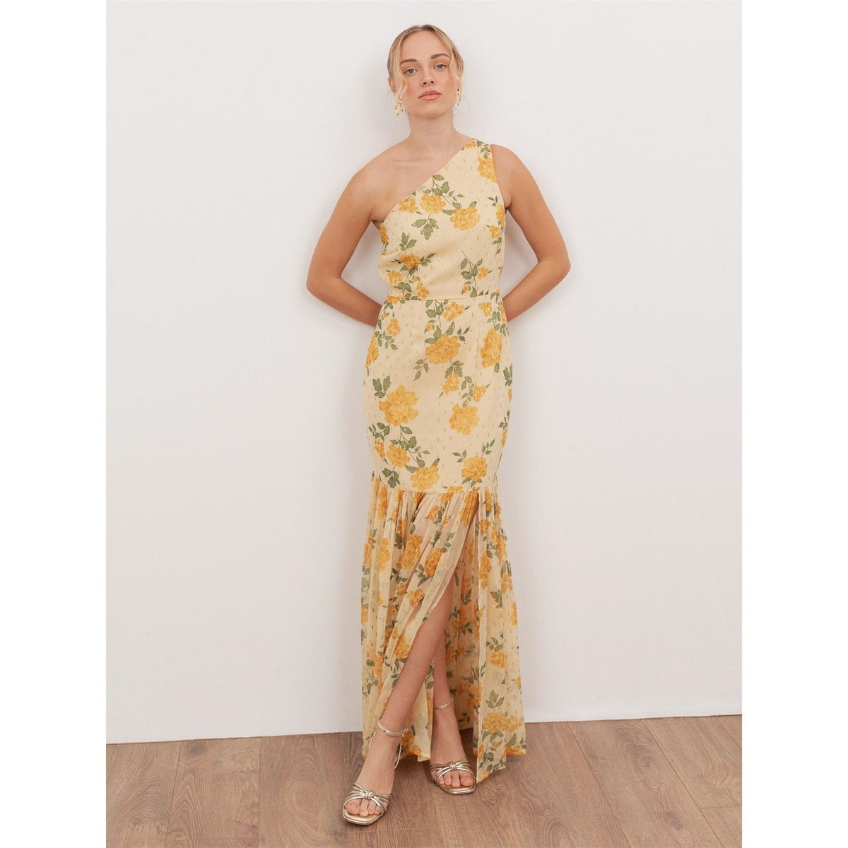 Anaya With Love With Love Recycled Yellow Floral Print One Shoulder Maxi Dress