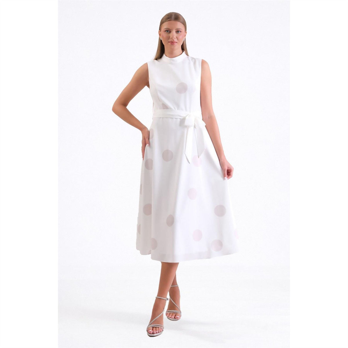 Ella Boo Polka Dot Midi Ivory with Beige Spot Dress