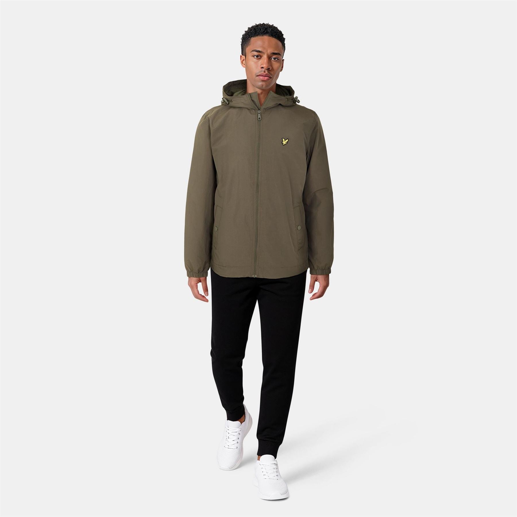 Lyle and Scott Zip Through Cotton Wind Resistant Long Sleeve Hooded Rain Anorak