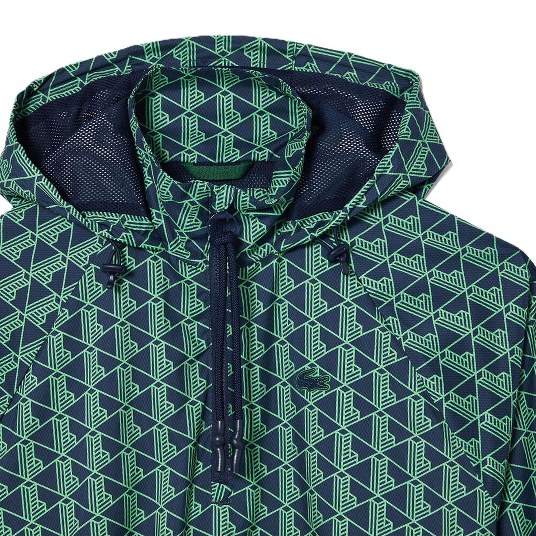 Lacoste Hooded Geometric Patterned Rain Jacket