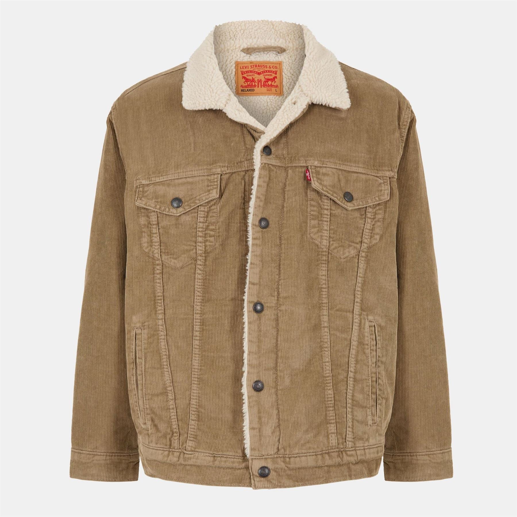 Levis Relaxed Fit Solid Patterned Sherpa Denim Jacket with Chest Pocket