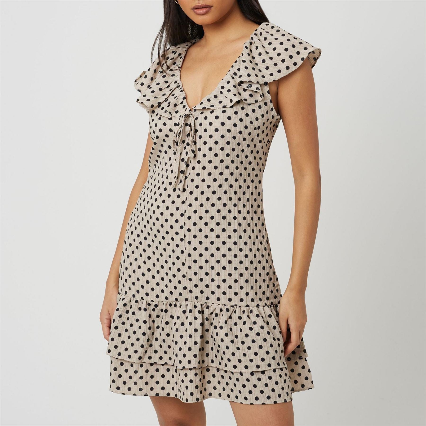 Brave Soul Womens Mini Polka Dot Dress With Frill Detail