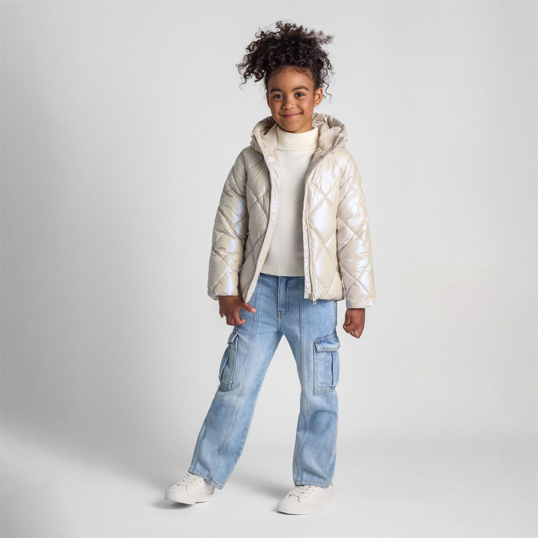 Minoti Girls Quilted Jacket With Hood And Zip Pockets Cream