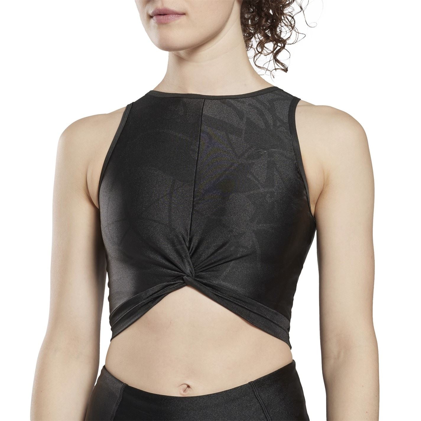 Reebok Womens Shiny Yoga Scribble Crop Tank Top Vest