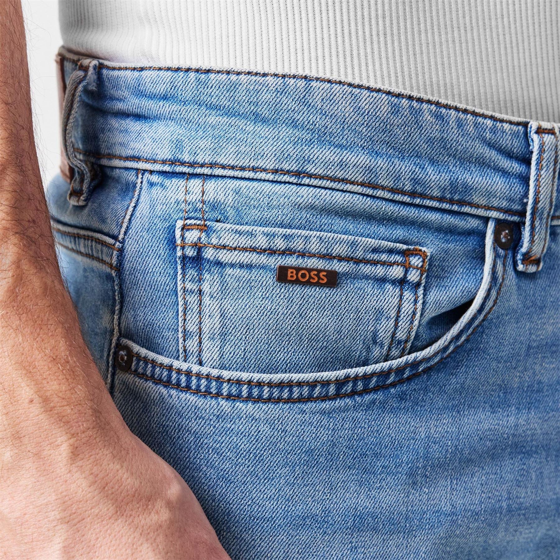 Boss Re.maine Bc Straight Denim Jeans With Iconic Logo Patch
