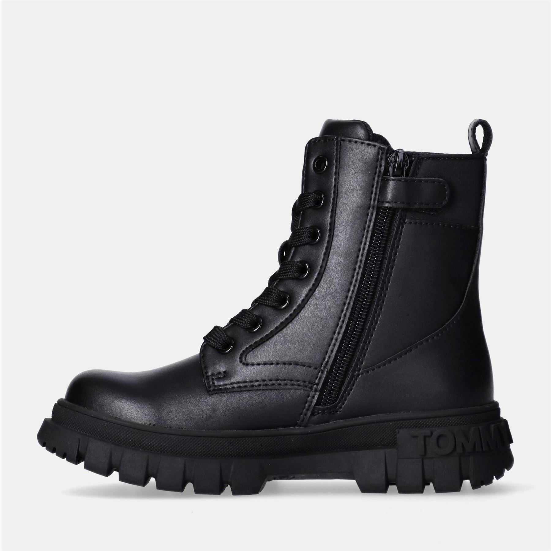 Tommy Hilfiger Motorcycle Biker Boots with Zipper and Lace-Up