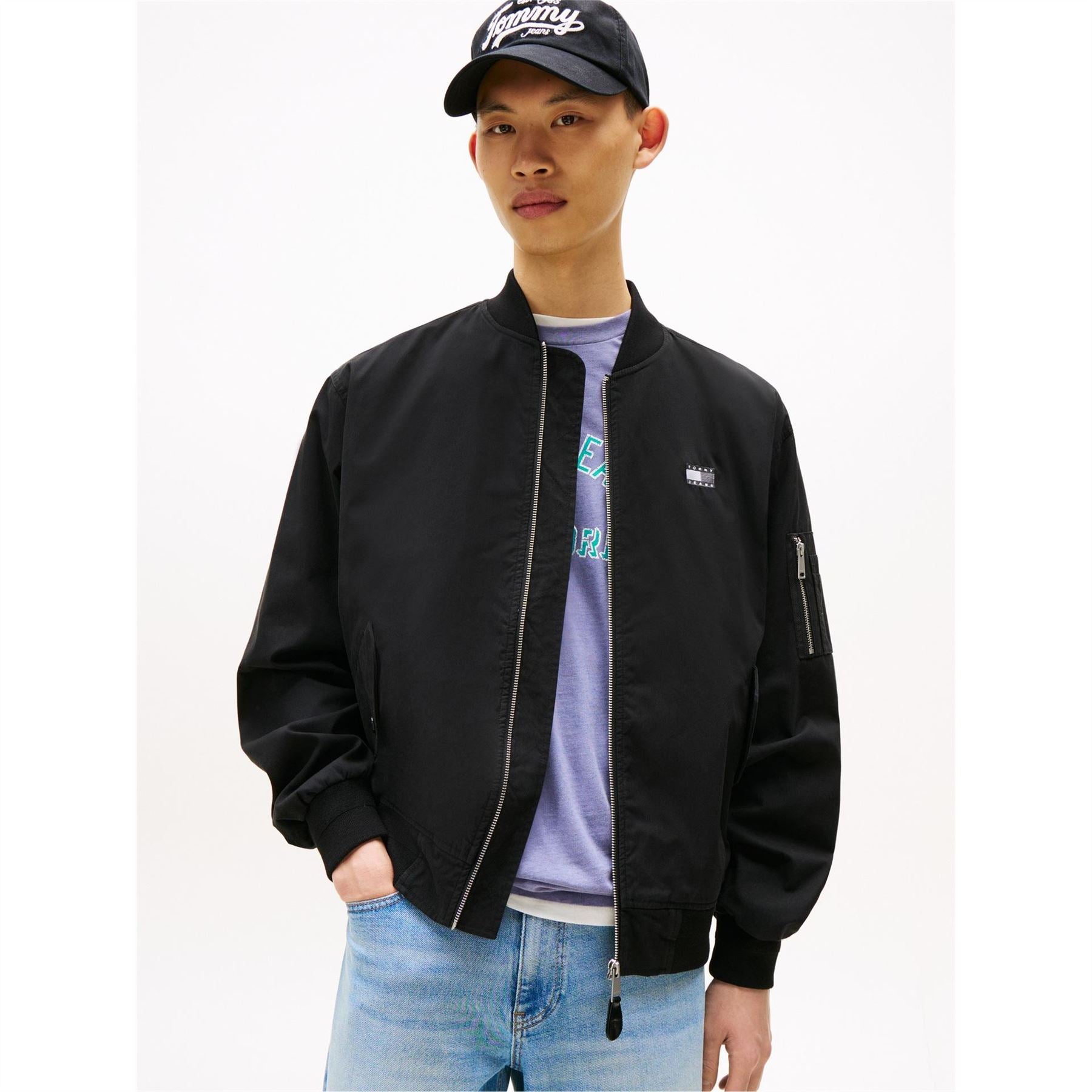 Tommy Jeans Solid Patterned Ribbed Cuff Bomber Jacket