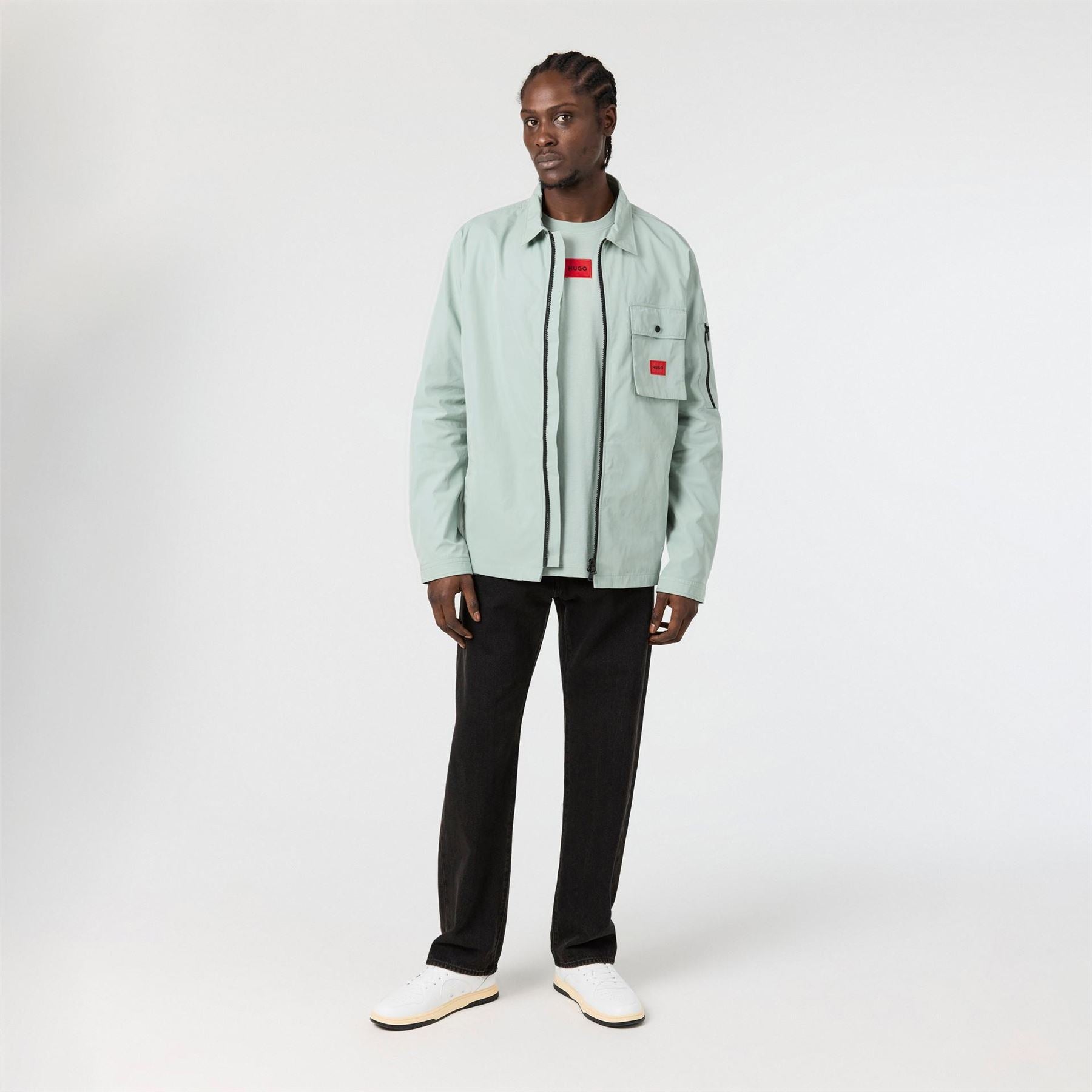 Hugo HUGO Emmond Cotton Long Sleeve Zip Overshirt   Contemporary Design with Logo Detail