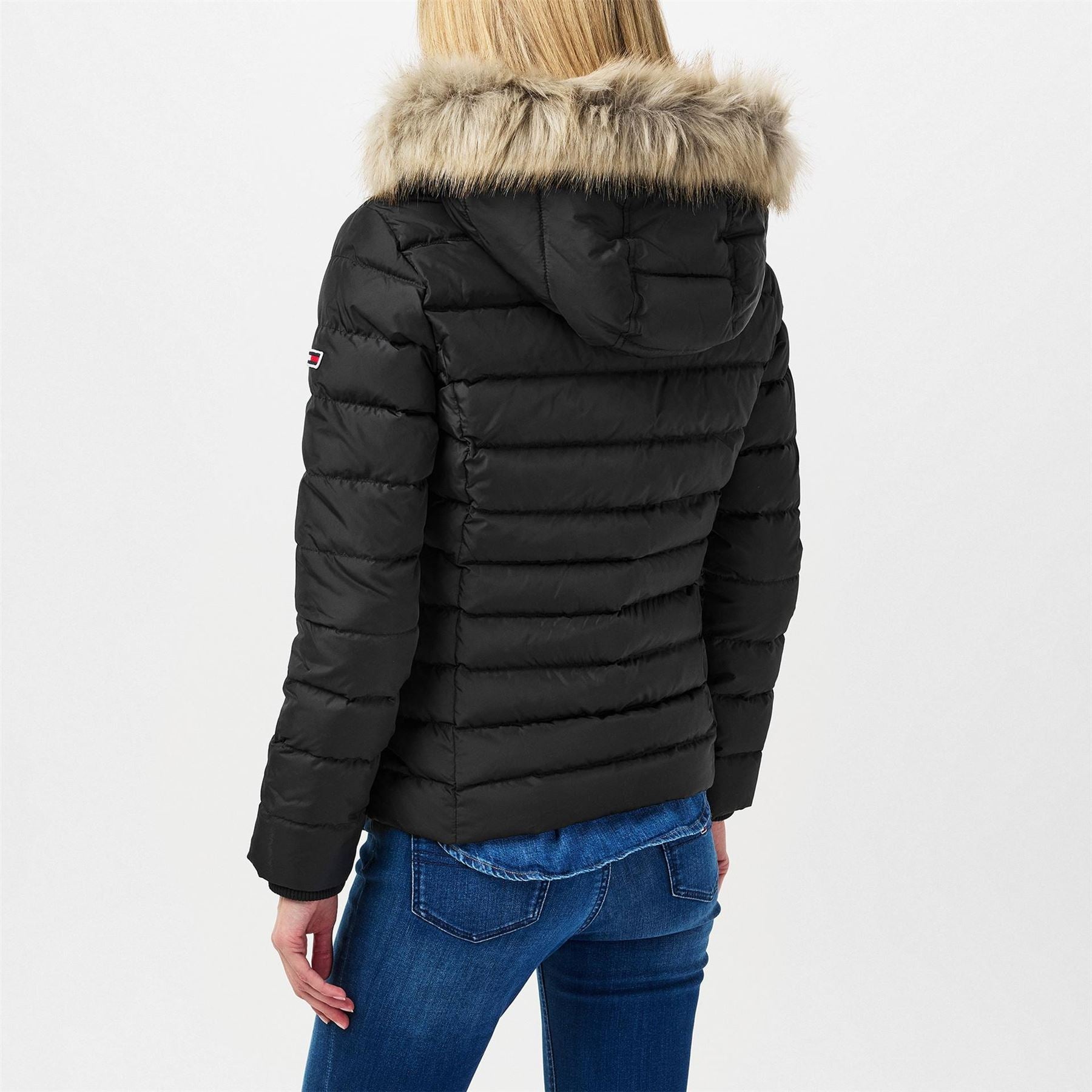 Tommy Jeans Essential Quilted Wind Resistant Faux Fur Hood RDS Down Short Puffer Jacket