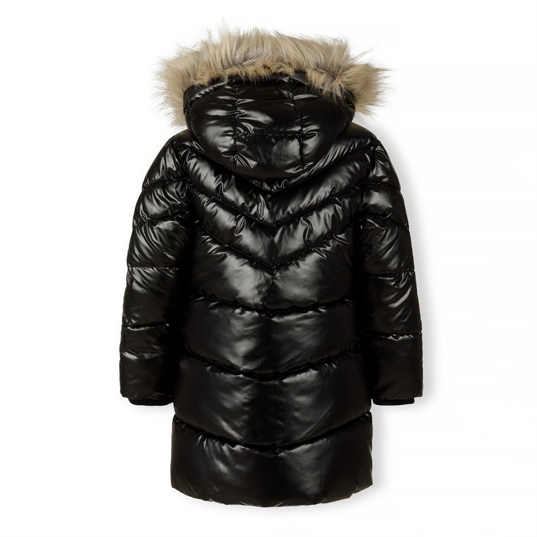 Minoti Girls Winter Coat With Detachable Faux Fur Black