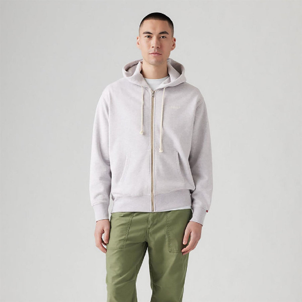 Levis Solid Patterned Hooded Neck Full Zipper Ribbed Cuff Sweat Jacket