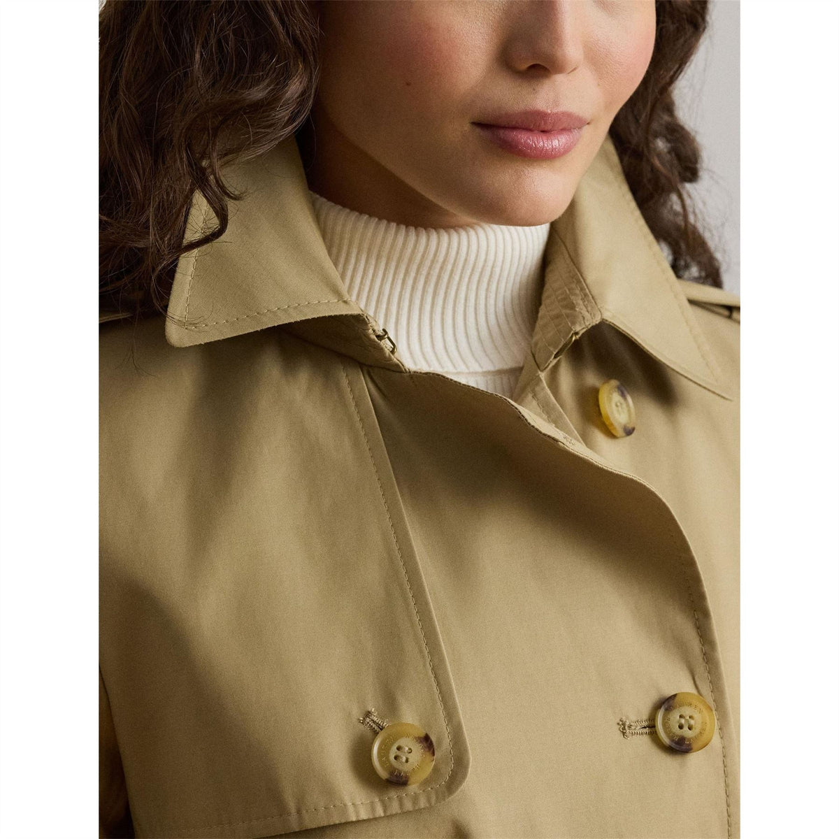 Lauren by Ralph Lauren Solid Patterned Trench Coat with Button Placket and Storm Flap
