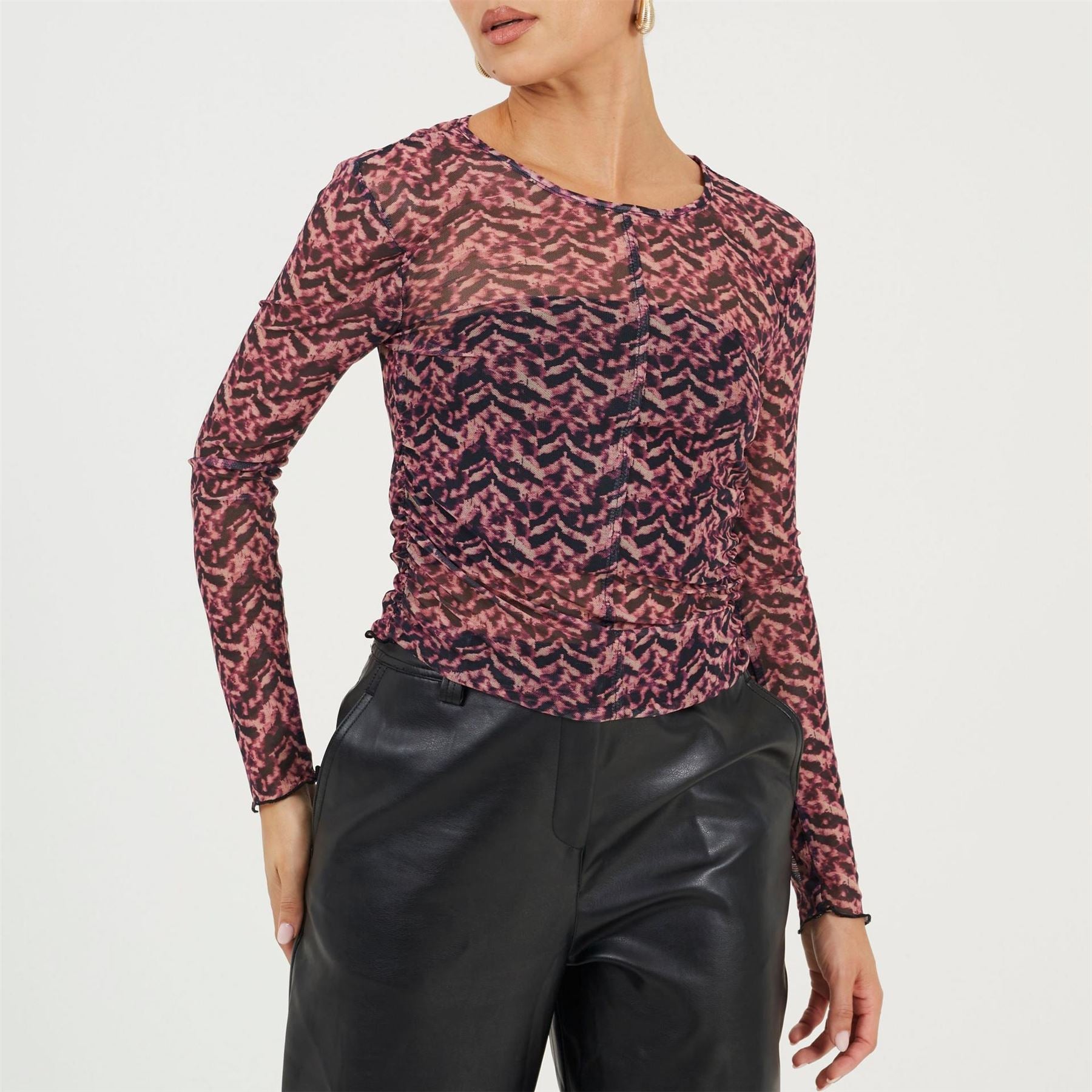 Brave Soul Mock Neck Illusion Sleeve Long Sleeve Mesh Top