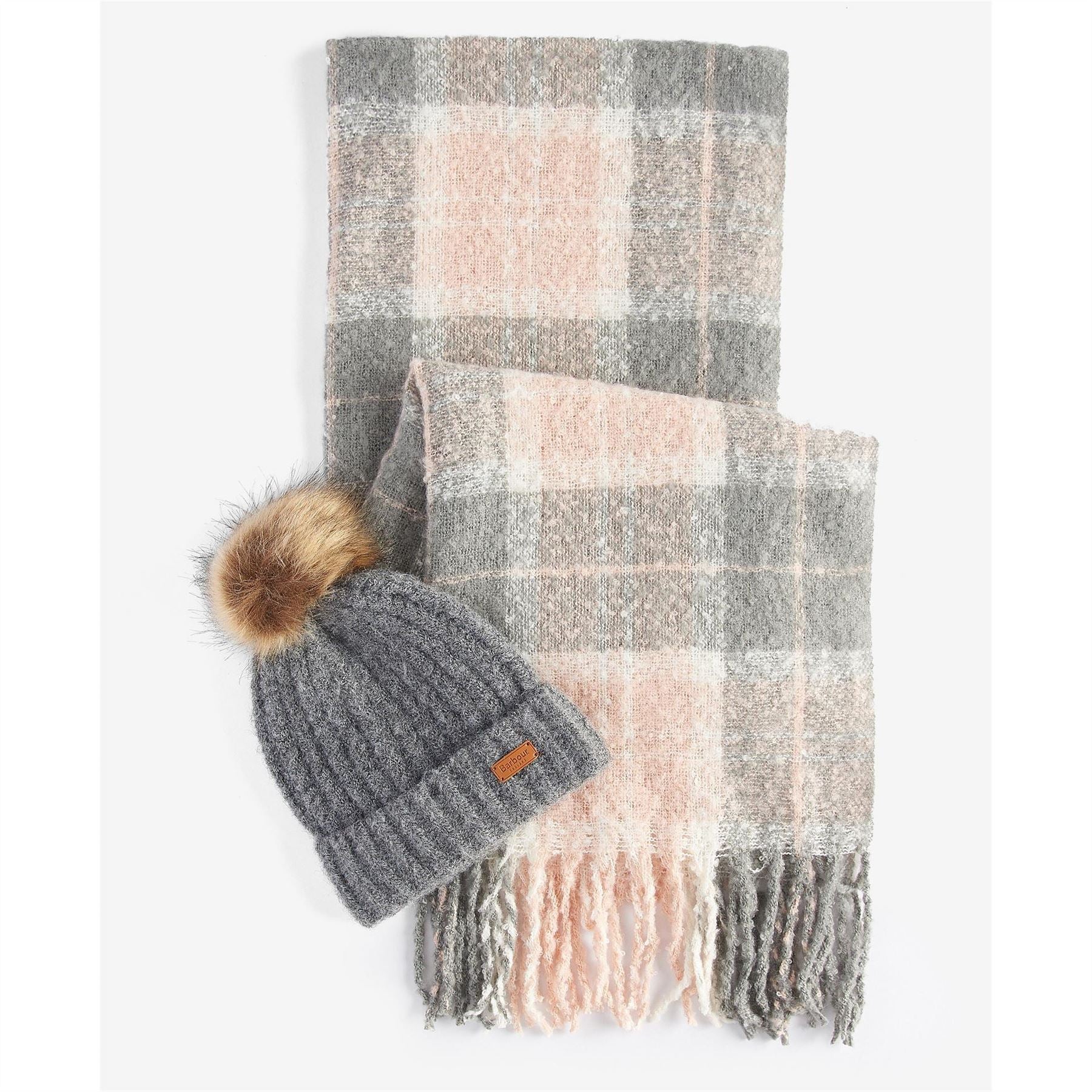 Barbour Beanie  And  Tartan Scarf Gift Set