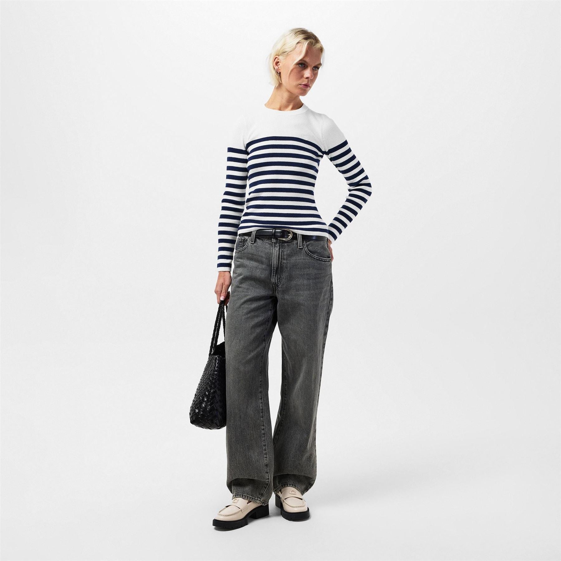 Levis Ribbed Collar Crew Neck Long Sleeve Sweater