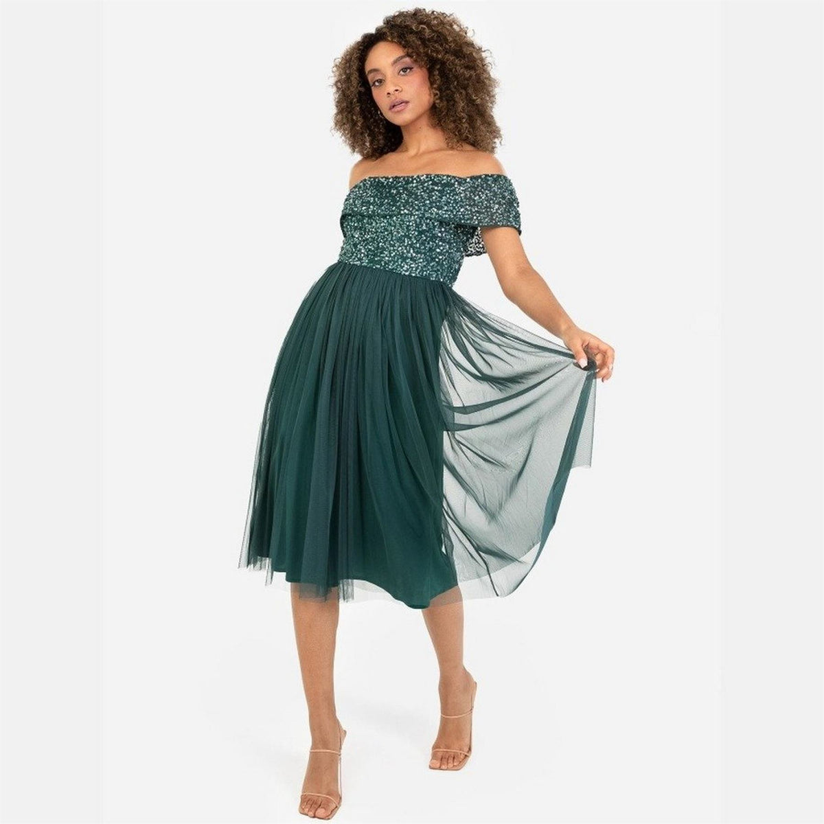 Maya Deluxe De Bardot Off The Shoulder Short Sleeve Midi Babydoll Dress