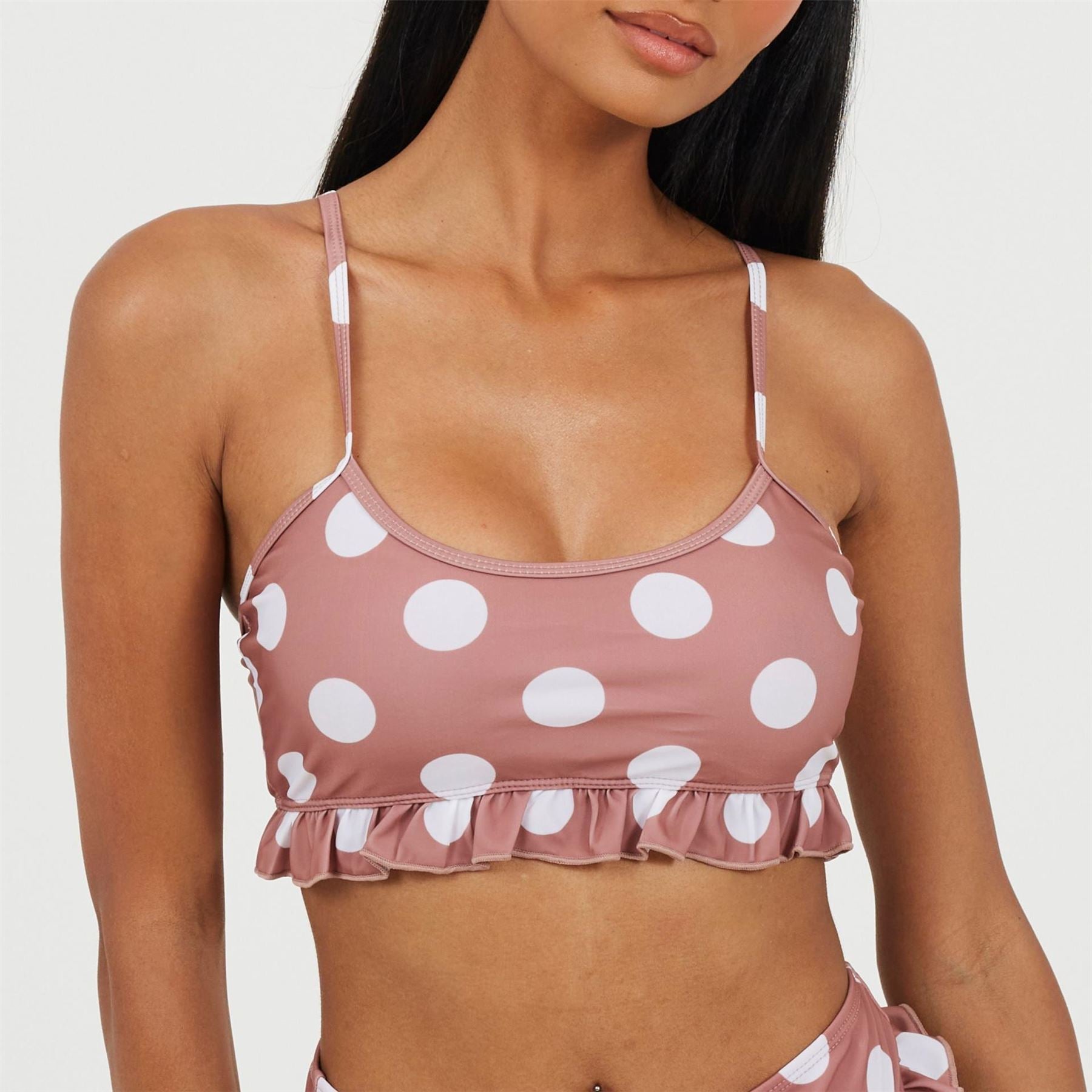 Brave Soul Polka Dot Patterned Scoop Neck Bikini Top