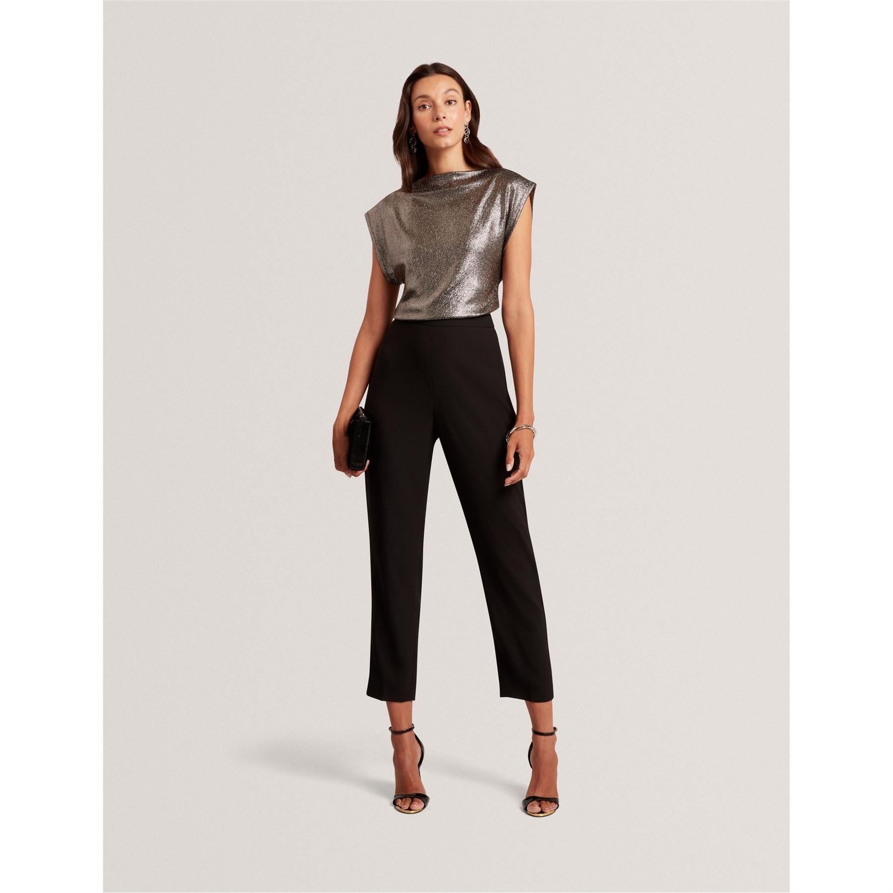 Ted Baker Metallic Stitching Boat Neck Cap Sleeve Shell Top